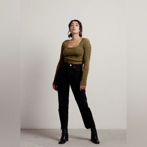 SALTY Women’s Green Eyelash Fuzzy Squareneck Sweater Size Large EUC